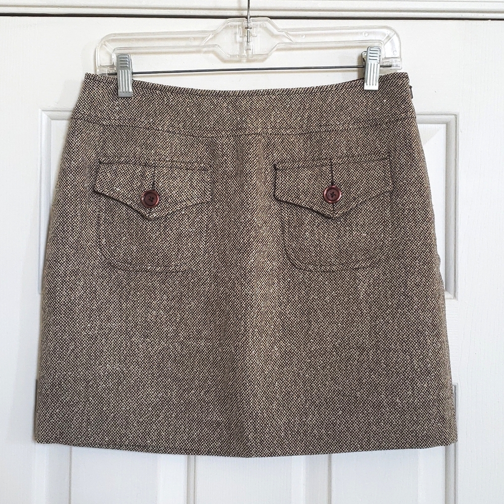 Michael Kors Tweed Wool Skirt Black Tan Gold Shimmer Button Pocket 6 - Picture 3 of 14